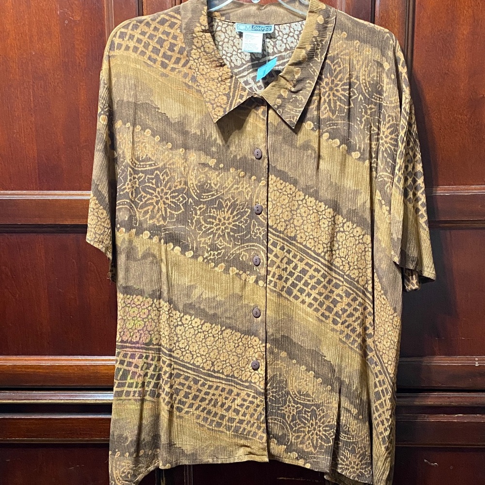 C.M. Shapes Vintage Brown and copper Patterned plus size 3X Button-Up Shirt